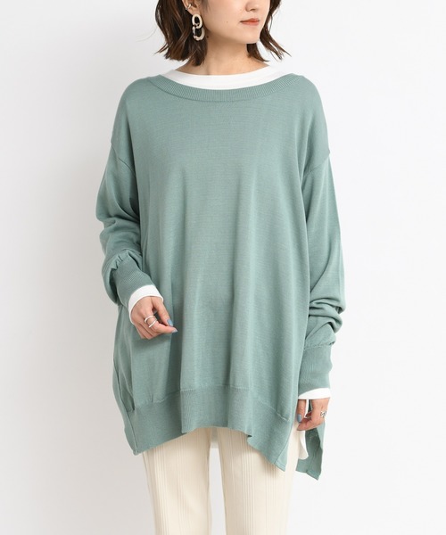 DouDou(ドゥドゥ)の「2WAYワイドチュニック(ニット/セーター・レディース・ベージュ/オフホワイト/グリーン・FREE)」の17枚目の写真