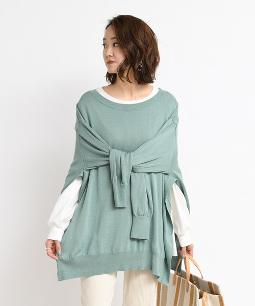 DouDou(ドゥドゥ)の「2WAYワイドチュニック(ニット/セーター・レディース・ベージュ/オフホワイト/グリーン・FREE)」の10枚目の写真