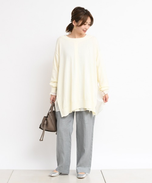 DouDou(ドゥドゥ)の「2WAYワイドチュニック(ニット/セーター・レディース・ベージュ/オフホワイト/グリーン・FREE)」の11枚目の写真