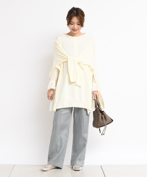 DouDou(ドゥドゥ)の「2WAYワイドチュニック(ニット/セーター・レディース・ベージュ/オフホワイト/グリーン・FREE)」の12枚目の写真