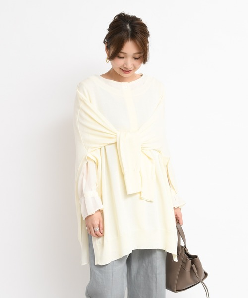 DouDou(ドゥドゥ)の「2WAYワイドチュニック(ニット/セーター・レディース・ベージュ/オフホワイト/グリーン・FREE)」の13枚目の写真