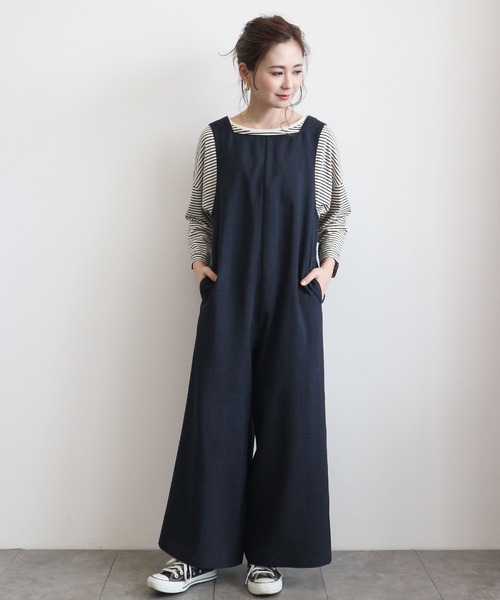 AMERICAN HOLIC(アメリカンホリック)の「スクエアネックサロペット *(サロペット/オーバーオール・レディース・モカ/ネイビー/ドット・MEDIUM/LARGE)」の2枚目の写真