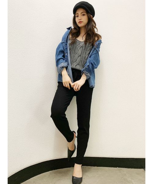GYDA（ジェイダ）の「ケーブルブリーチニット キャミ（キャミソール・レディース・ブラック/ピンク/ネイビー/ベージュ・FREE）」の5枚目の写真