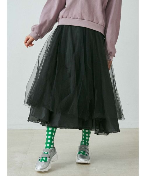 merry jenny（メリージェニー）の「ドッキングチュールスカート（スカート・レディース・アイボリー/インディゴブルー・FREE）」の4枚目の写真