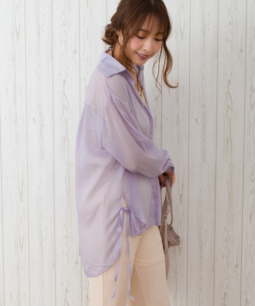 SpRay（スプレイ）の「サイドリボンシアーシャツ（シャツ/ブラウス・レディース・アイボリー/ラベンダー/ピンク/ホワイト/ライトグレー/ブラック/パープル・FREE）」の6枚目の写真