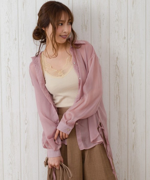 SpRay（スプレイ）の「サイドリボンシアーシャツ（シャツ/ブラウス・レディース・アイボリー/ラベンダー/ピンク/ホワイト/ライトグレー/ブラック/パープル・FREE）」の7枚目の写真