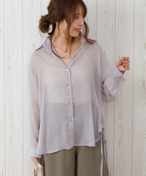 SpRay（スプレイ）の「サイドリボンシアーシャツ（シャツ/ブラウス・レディース・アイボリー/ラベンダー/ピンク/ホワイト/ライトグレー/ブラック/パープル・FREE）」の2枚目の写真