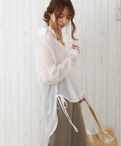 SpRay（スプレイ）の「サイドリボンシアーシャツ（シャツ/ブラウス・レディース・アイボリー/ラベンダー/ピンク/ホワイト/ライトグレー/ブラック/パープル・FREE）」の16枚目の写真