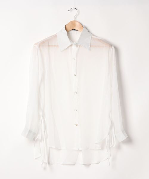 SpRay（スプレイ）の「サイドリボンシアーシャツ（シャツ/ブラウス・レディース・アイボリー/ラベンダー/ピンク/ホワイト/ライトグレー/ブラック/パープル・FREE）」の9枚目の写真