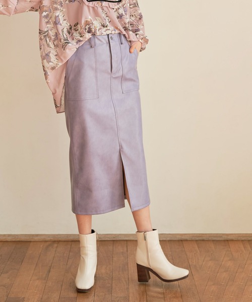 KOH.style（コースタイル）の「カラーヴィーガンレザータイトスカート（スカート・レディース・ブラック/カーキ/イエロー/ラベンダー・MEDIUM/LARGE）」の4枚目の写真