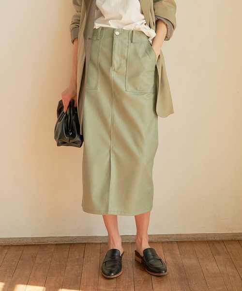 KOH.style（コースタイル）の「カラーヴィーガンレザータイトスカート（スカート・レディース・ブラック/カーキ/イエロー/ラベンダー・MEDIUM/LARGE）」の3枚目の写真