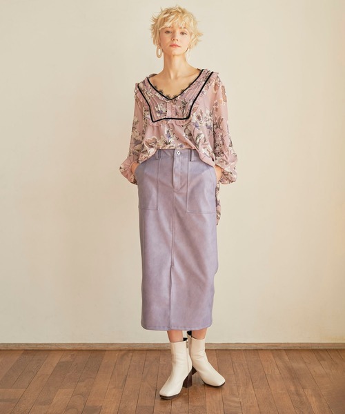 KOH.style（コースタイル）の「カラーヴィーガンレザータイトスカート（スカート・レディース・ブラック/カーキ/イエロー/ラベンダー・MEDIUM/LARGE）」の5枚目の写真