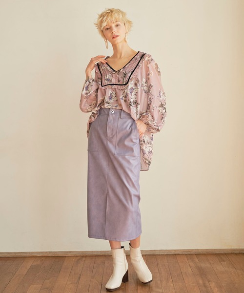 KOH.style（コースタイル）の「カラーヴィーガンレザータイトスカート（スカート・レディース・ブラック/カーキ/イエロー/ラベンダー・MEDIUM/LARGE）」の6枚目の写真