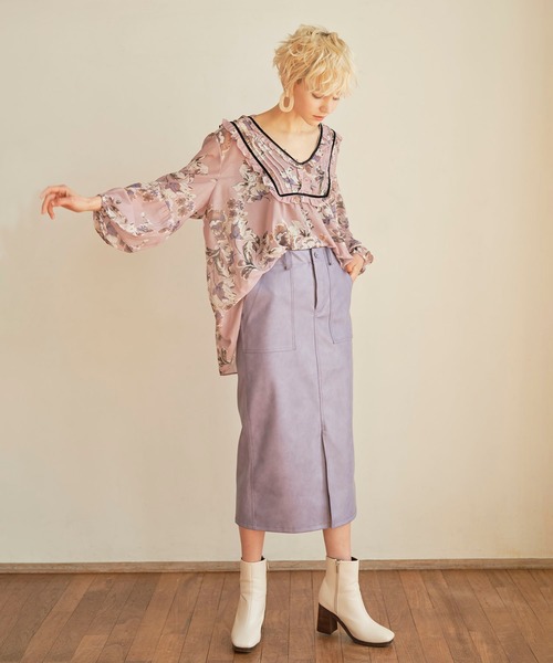 KOH.style（コースタイル）の「カラーヴィーガンレザータイトスカート（スカート・レディース・ブラック/カーキ/イエロー/ラベンダー・MEDIUM/LARGE）」の7枚目の写真