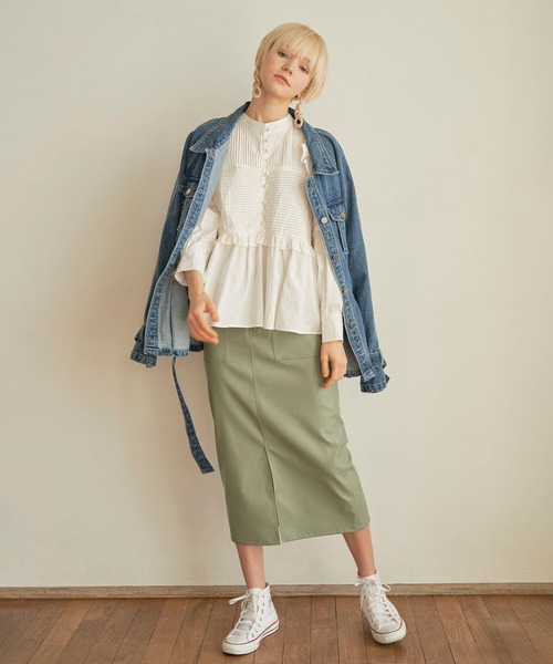 KOH.style（コースタイル）の「カラーヴィーガンレザータイトスカート（スカート・レディース・ブラック/カーキ/イエロー/ラベンダー・MEDIUM/LARGE）」の10枚目の写真