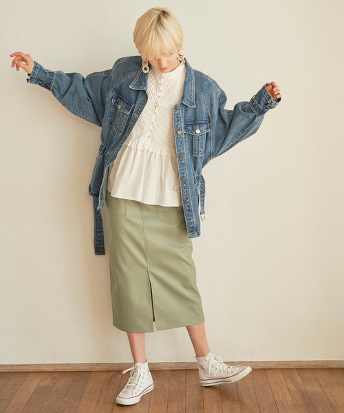 KOH.style（コースタイル）の「カラーヴィーガンレザータイトスカート（スカート・レディース・ブラック/カーキ/イエロー/ラベンダー・MEDIUM/LARGE）」の12枚目の写真