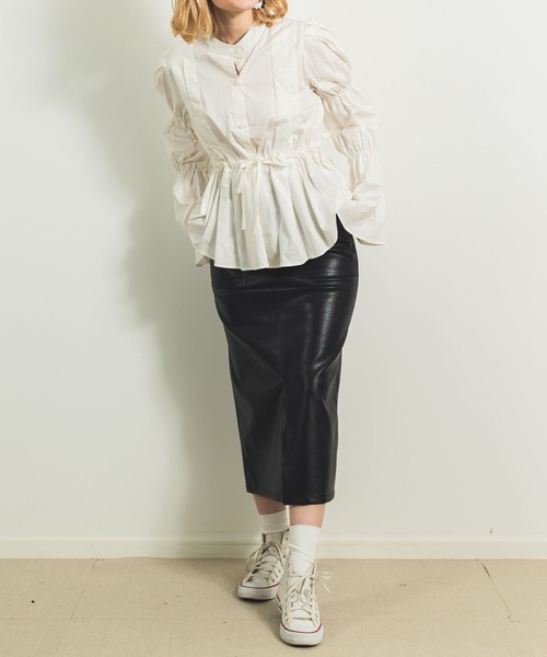 KOH.style（コースタイル）の「カラーヴィーガンレザータイトスカート（スカート・レディース・ブラック/カーキ/イエロー/ラベンダー・MEDIUM/LARGE）」の13枚目の写真