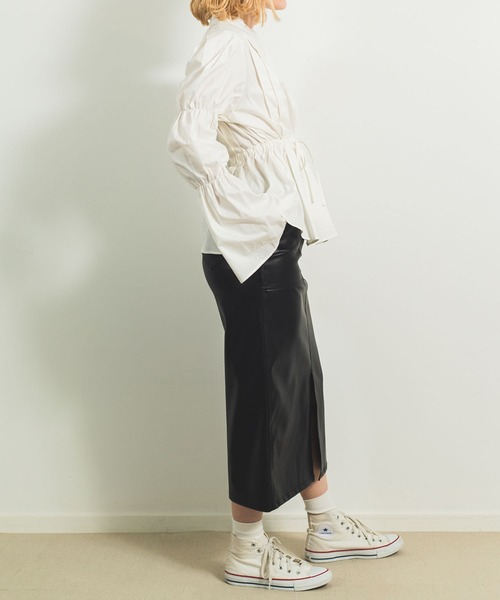 KOH.style（コースタイル）の「カラーヴィーガンレザータイトスカート（スカート・レディース・ブラック/カーキ/イエロー/ラベンダー・MEDIUM/LARGE）」の14枚目の写真