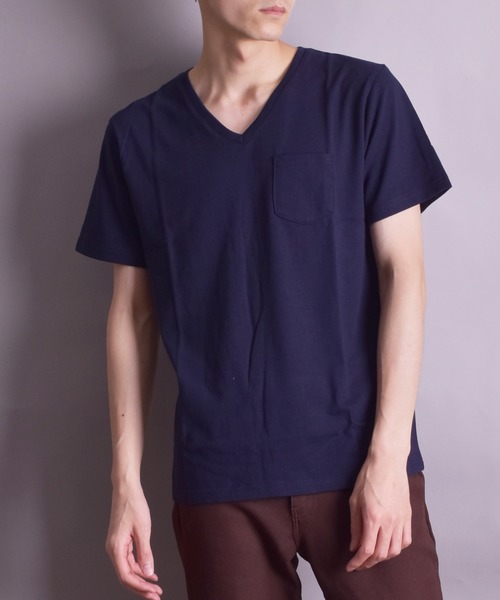 VIBGYOR(ヴィブジョー)の「VIBGYOR Select/無地半袖VネックTEE(BL)(Tシャツ/カットソー・メンズ・ホワイト/ブラック/グレー/カーキ/ネイビー/イエロー系その他/ライトピンク/ピンク系その他・MEDIUM/LARGE/X-LARGE)」の5枚目の写真