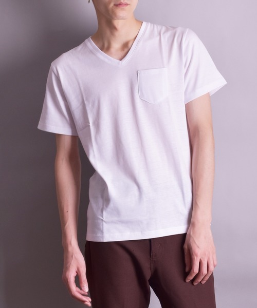 VIBGYOR(ヴィブジョー)の「VIBGYOR Select/無地半袖VネックTEE(BL)(Tシャツ/カットソー・メンズ・ホワイト/ブラック/グレー/カーキ/ネイビー/イエロー系その他/ライトピンク/ピンク系その他・MEDIUM/LARGE/X-LARGE)」の2枚目の写真