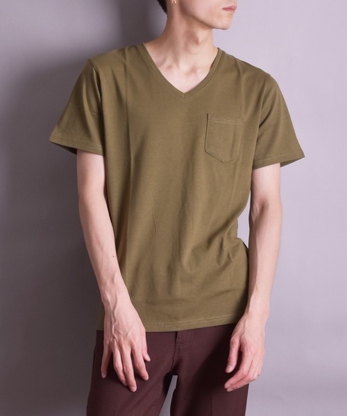 VIBGYOR(ヴィブジョー)の「VIBGYOR Select/無地半袖VネックTEE(BL)(Tシャツ/カットソー・メンズ・ホワイト/ブラック/グレー/カーキ/ネイビー/イエロー系その他/ライトピンク/ピンク系その他・MEDIUM/LARGE/X-LARGE)」の4枚目の写真