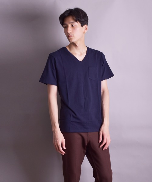 VIBGYOR(ヴィブジョー)の「VIBGYOR Select/無地半袖VネックTEE(BL)(Tシャツ/カットソー・メンズ・ホワイト/ブラック/グレー/カーキ/ネイビー/イエロー系その他/ライトピンク/ピンク系その他・MEDIUM/LARGE/X-LARGE)」の9枚目の写真
