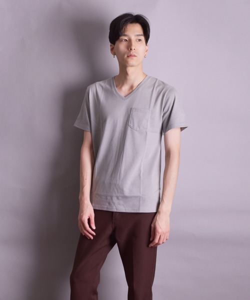 VIBGYOR(ヴィブジョー)の「VIBGYOR Select/無地半袖VネックTEE(BL)(Tシャツ/カットソー・メンズ・ホワイト/ブラック/グレー/カーキ/ネイビー/イエロー系その他/ライトピンク/ピンク系その他・MEDIUM/LARGE/X-LARGE)」の10枚目の写真