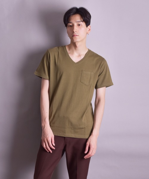 VIBGYOR(ヴィブジョー)の「VIBGYOR Select/無地半袖VネックTEE(BL)(Tシャツ/カットソー・メンズ・ホワイト/ブラック/グレー/カーキ/ネイビー/イエロー系その他/ライトピンク/ピンク系その他・MEDIUM/LARGE/X-LARGE)」の12枚目の写真