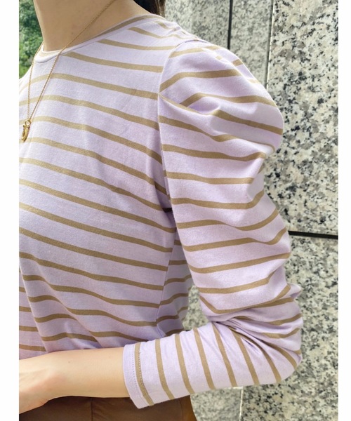 flowriri（フロウリリ）の「flowriri　パフスリーブボーダーカットソー（Tシャツ/カットソー・レディース・ベージュ/ブラック/ナチュラル/パープル・FREE）」の8枚目の写真