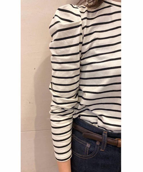 flowriri（フロウリリ）の「flowriri　パフスリーブボーダーカットソー（Tシャツ/カットソー・レディース・ベージュ/ブラック/ナチュラル/パープル・FREE）」の13枚目の写真