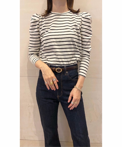 flowriri（フロウリリ）の「flowriri　パフスリーブボーダーカットソー（Tシャツ/カットソー・レディース・ベージュ/ブラック/ナチュラル/パープル・FREE）」の10枚目の写真