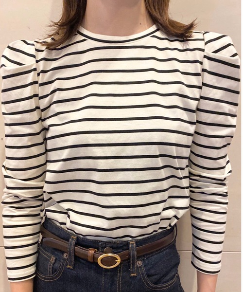 flowriri（フロウリリ）の「flowriri　パフスリーブボーダーカットソー（Tシャツ/カットソー・レディース・ベージュ/ブラック/ナチュラル/パープル・FREE）」の11枚目の写真