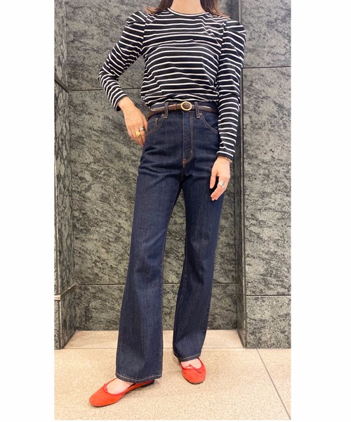 flowriri（フロウリリ）の「flowriri　パフスリーブボーダーカットソー（Tシャツ/カットソー・レディース・ベージュ/ブラック/ナチュラル/パープル・FREE）」の6枚目の写真