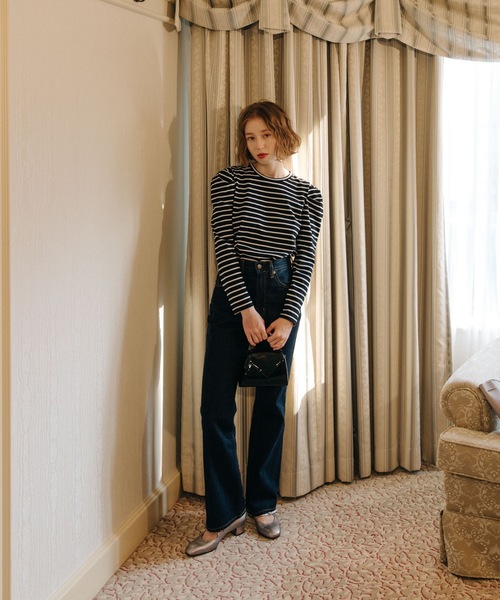 flowriri（フロウリリ）の「flowriri　パフスリーブボーダーカットソー（Tシャツ/カットソー・レディース・ベージュ/ブラック/ナチュラル/パープル・FREE）」の22枚目の写真