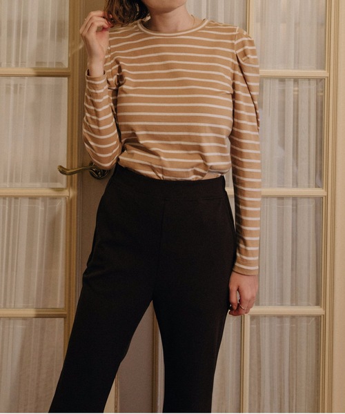 flowriri（フロウリリ）の「flowriri　パフスリーブボーダーカットソー（Tシャツ/カットソー・レディース・ベージュ/ブラック/ナチュラル/パープル・FREE）」の18枚目の写真