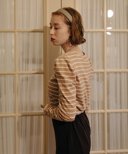 flowriri（フロウリリ）の「flowriri　パフスリーブボーダーカットソー（Tシャツ/カットソー・レディース・ベージュ/ブラック/ナチュラル/パープル・FREE）」の19枚目の写真