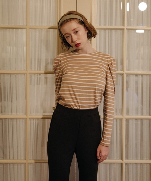 flowriri（フロウリリ）の「flowriri　パフスリーブボーダーカットソー（Tシャツ/カットソー・レディース・ベージュ/ブラック/ナチュラル/パープル・FREE）」の16枚目の写真