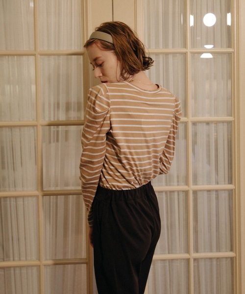 flowriri（フロウリリ）の「flowriri　パフスリーブボーダーカットソー（Tシャツ/カットソー・レディース・ベージュ/ブラック/ナチュラル/パープル・FREE）」の20枚目の写真