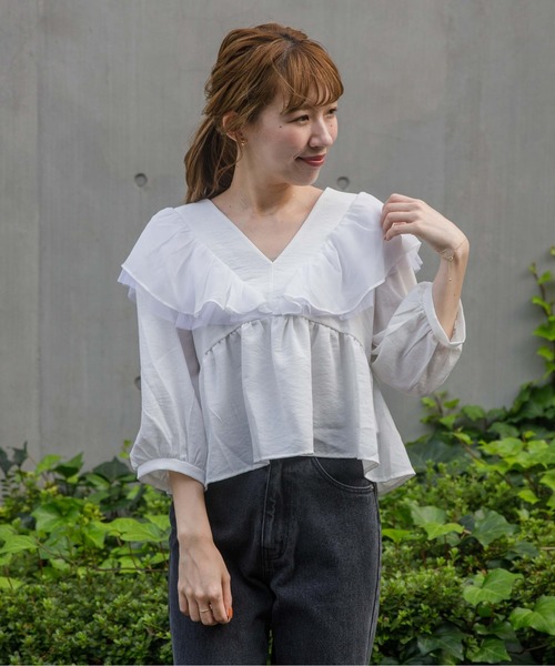 flower（フラワー）の「タイニーペタルトップ 2（シャツ/ブラウス・レディース・ホワイト/ブラウン・FREE）」の11枚目の写真