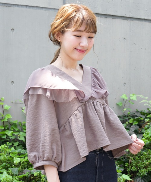 flower（フラワー）の「タイニーペタルトップ 2（シャツ/ブラウス・レディース・ホワイト/ブラウン・FREE）」の14枚目の写真