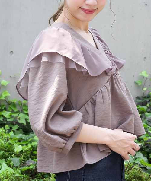 flower（フラワー）の「タイニーペタルトップ 2（シャツ/ブラウス・レディース・ホワイト/ブラウン・FREE）」の15枚目の写真