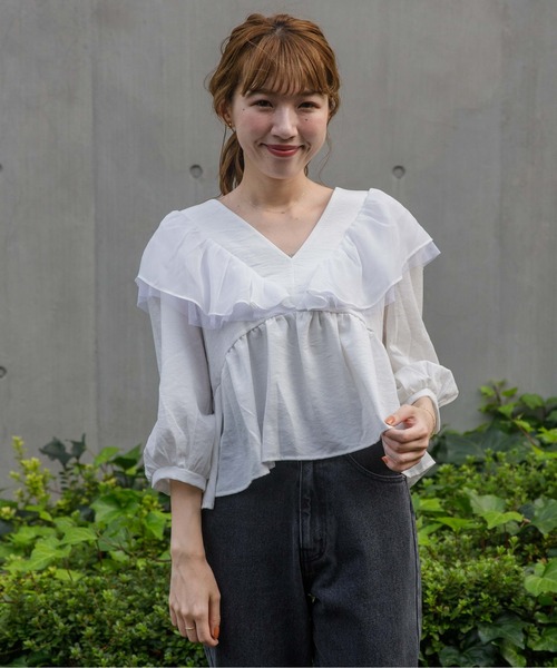 flower（フラワー）の「タイニーペタルトップ 2（シャツ/ブラウス・レディース・ホワイト/ブラウン・FREE）」の16枚目の写真