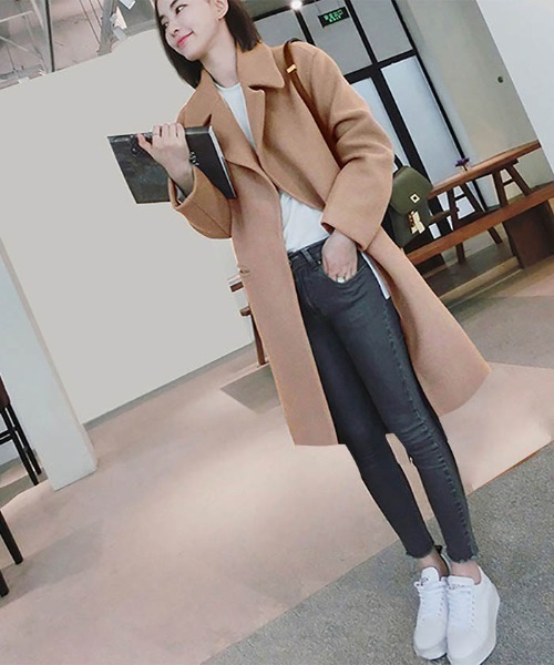 Ritzy（リッツィー）の「ウール調ライトチェスターコート（チェスターコート・レディース・ブラック/グレー/グリーン/キャメル・M/L）」の4枚目の写真