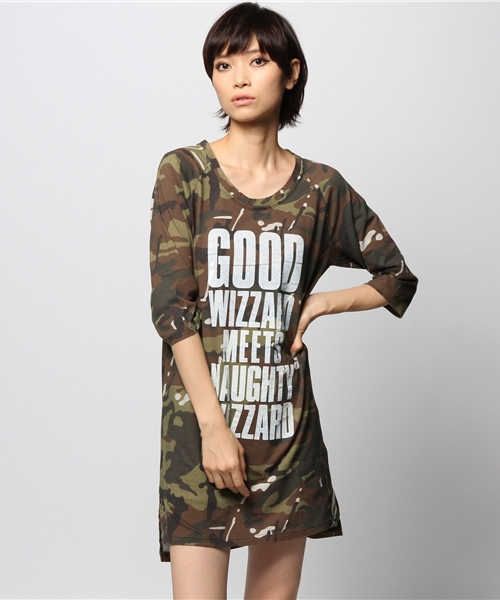 HYSTERIC GLAMOUR(ヒステリックグラマー)の「GOOD WIZZARD pt OP(ワンピース・レディース・ピンク系その他/グリーン系カモフラージュ・FREE)」の2枚目の写真