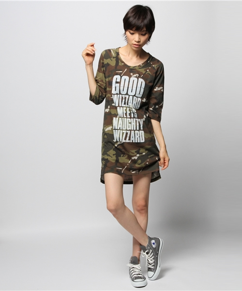 HYSTERIC GLAMOUR(ヒステリックグラマー)の「GOOD WIZZARD pt OP(ワンピース・レディース・ピンク系その他/グリーン系カモフラージュ・FREE)」の4枚目の写真