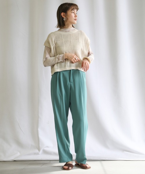 select MOCA(セレクトモカ)の「ランダム編みショートニットベスト(ベスト・レディース・ラベンダー/ライトグリーン/アイボリー・FREE)」の5枚目の写真