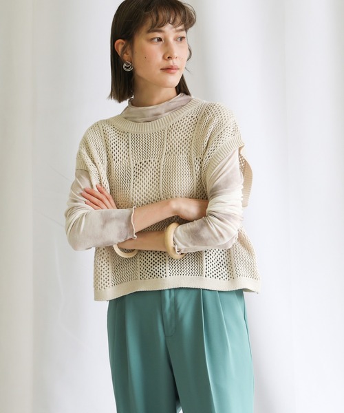 select MOCA(セレクトモカ)の「ランダム編みショートニットベスト(ベスト・レディース・ラベンダー/ライトグリーン/アイボリー・FREE)」の12枚目の写真