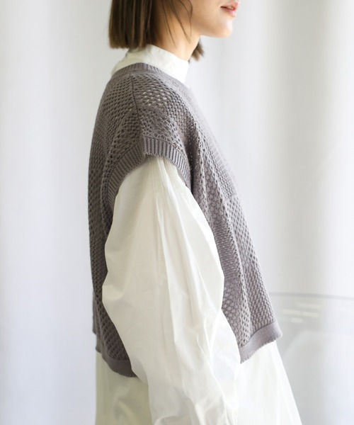 select MOCA(セレクトモカ)の「ランダム編みショートニットベスト(ベスト・レディース・ラベンダー/ライトグリーン/アイボリー・FREE)」の10枚目の写真