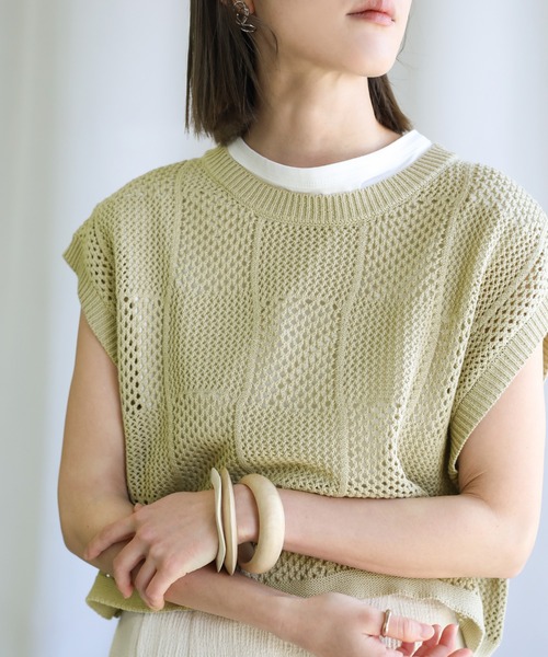 select MOCA(セレクトモカ)の「ランダム編みショートニットベスト(ベスト・レディース・ラベンダー/ライトグリーン/アイボリー・FREE)」の16枚目の写真