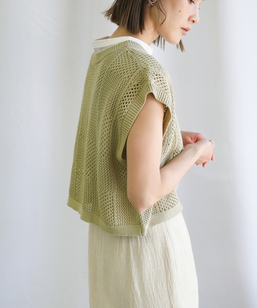select MOCA(セレクトモカ)の「ランダム編みショートニットベスト(ベスト・レディース・ラベンダー/ライトグリーン/アイボリー・FREE)」の17枚目の写真